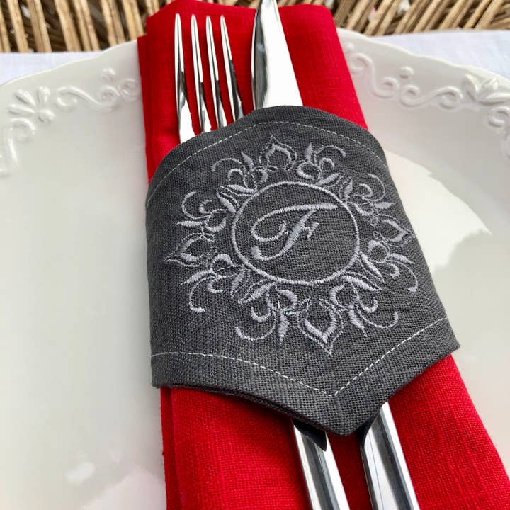 Belle Linen - Wholesale Napkin Ring - Monogrammed Linen Napkin Ring Holder (Monogram A-Z)3