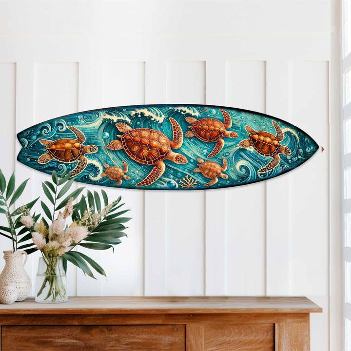 Art mural de planche de surf tortue de mer | Original extérieur G. DeBrekht pour la vente par Designocracy