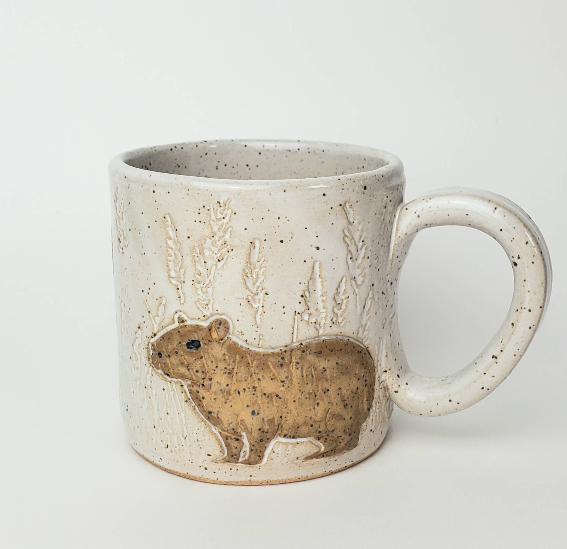 White Squirrel Clayworks - Wholesale Coffee Mug - Capybara Design Handmade, in Ohio, Ceramic White 10oz Mug0