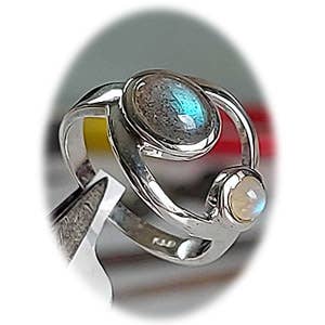 The Mystical Goddess Sterling Ring Labradorite & Moonstone for wholesale by Crystal Earth Sterling