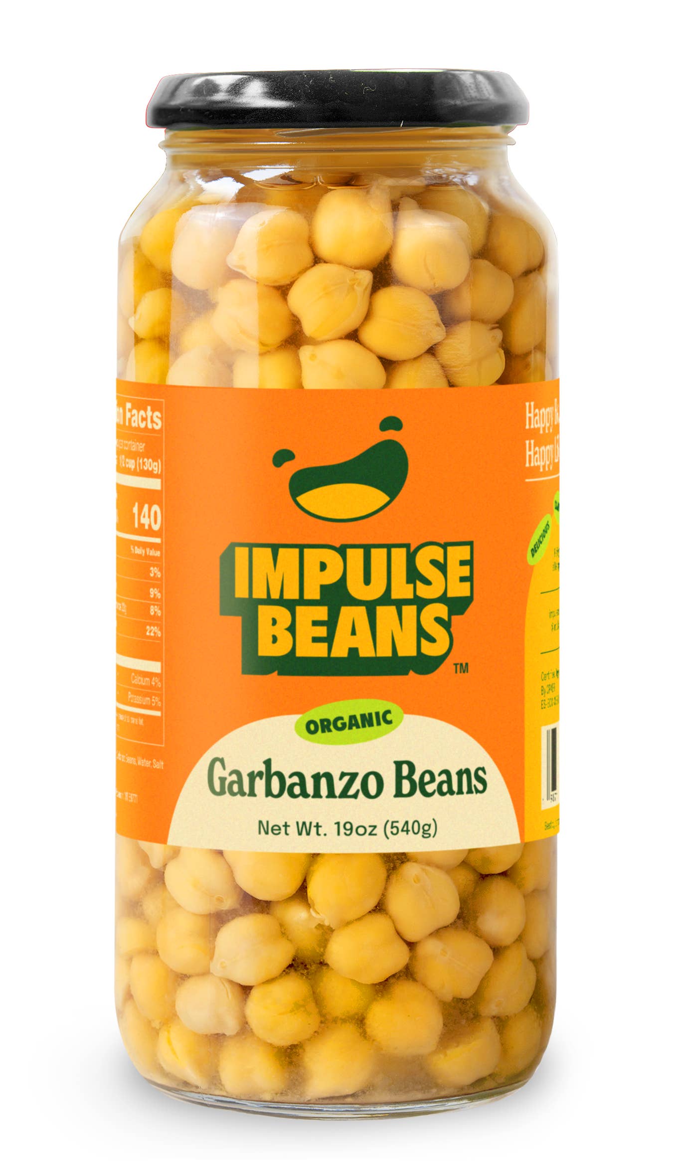 Impulse Beans - Wholesale Beans - Impulse Beans - Jarred Organic Garbanzo Beans 19oz