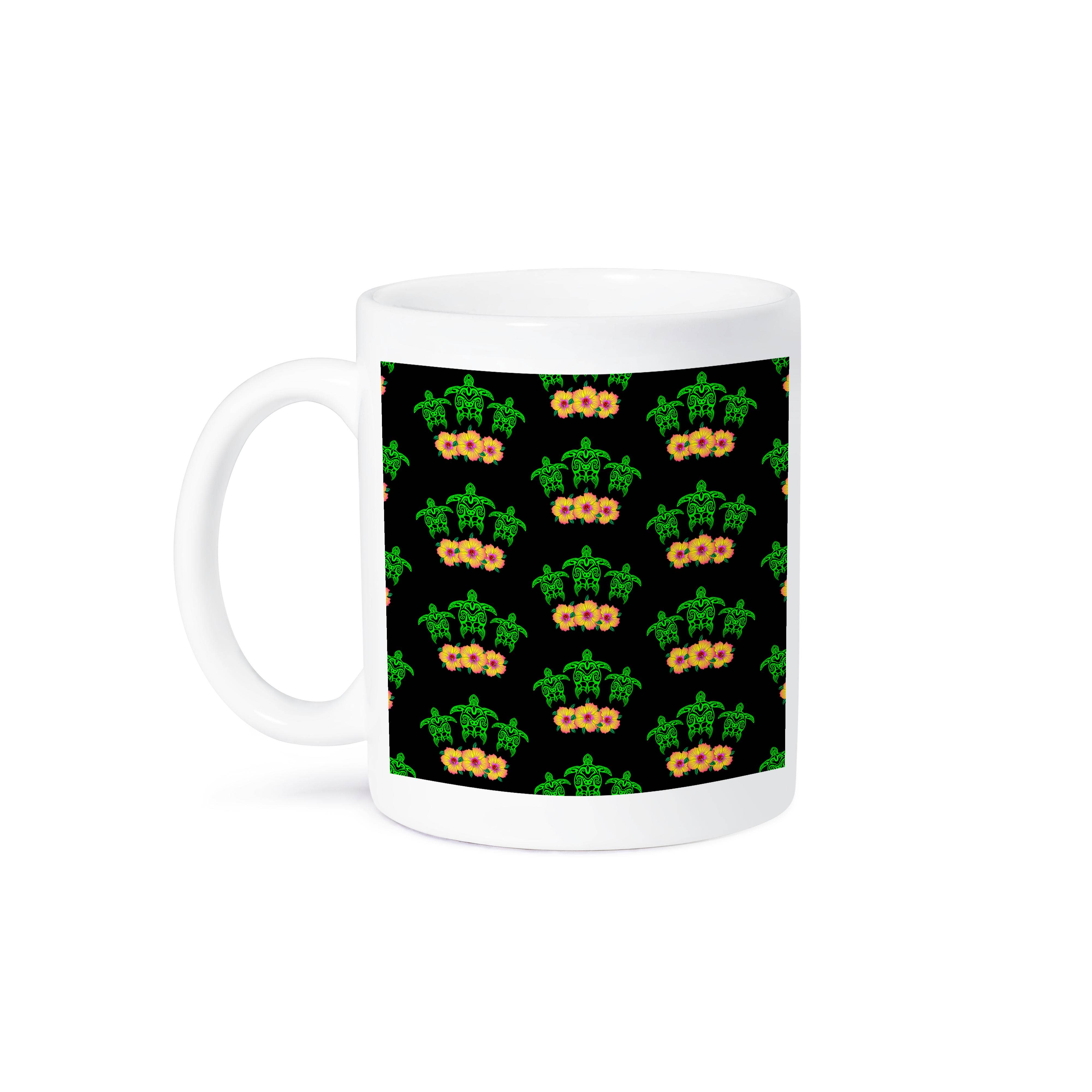 3dRose - Wholesale Coffee Mug - 3dRose, Pattern of three Honu tribal turtles and hibiscus flowers on black., Mug8