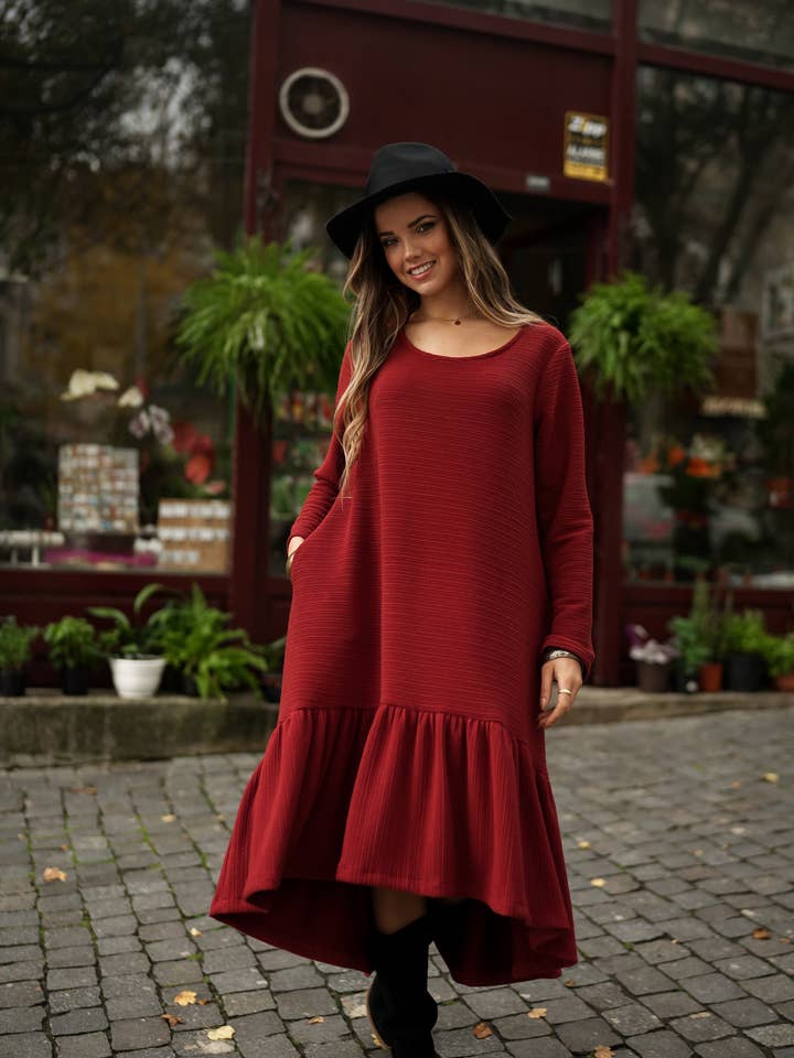 Vestido con hoja roja para venta al por mayor de BOHOME