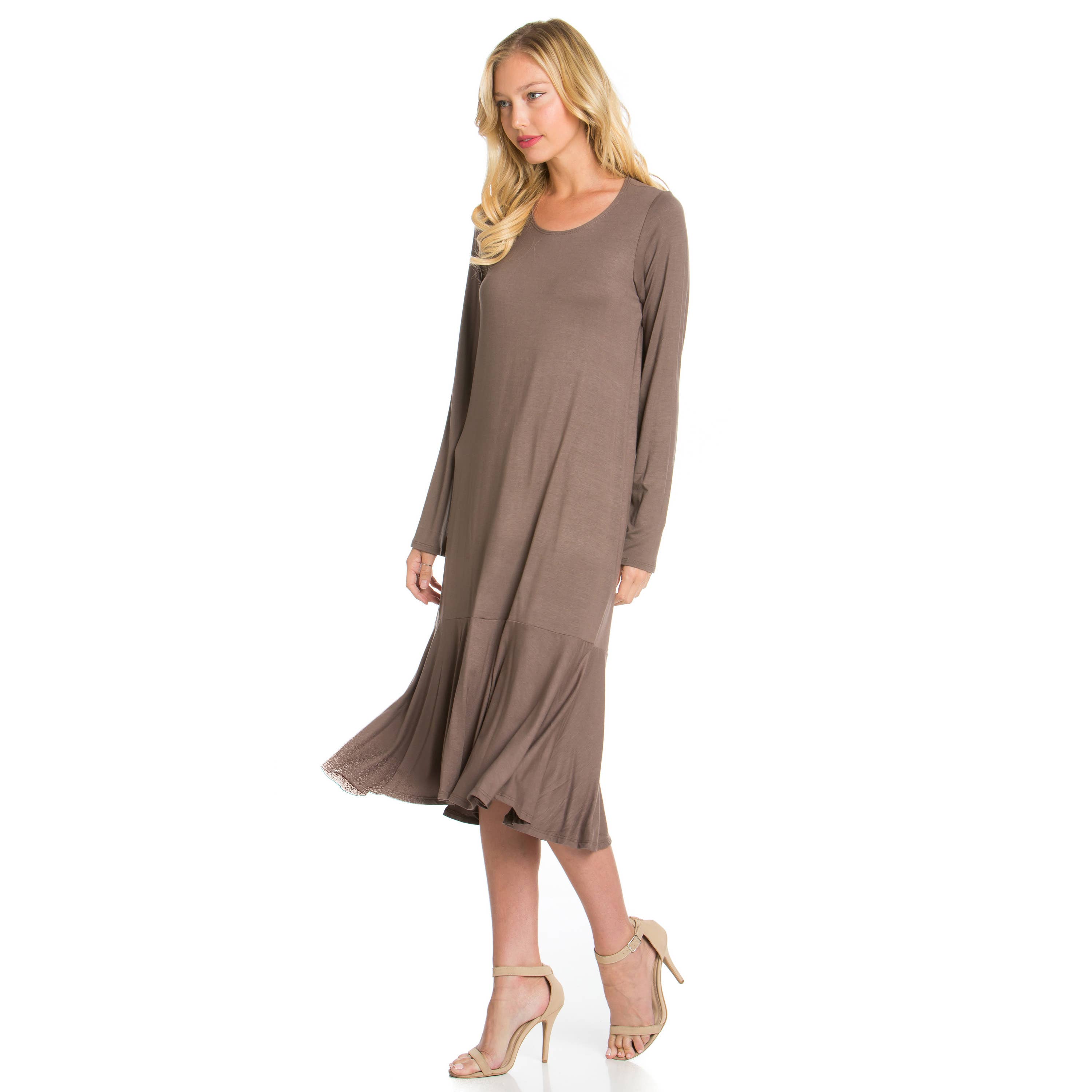 Azules Clothing - Wholesale Dress - Women's - ADM-8258RS Ruffle Hem Long Sleeve Midi Dress26