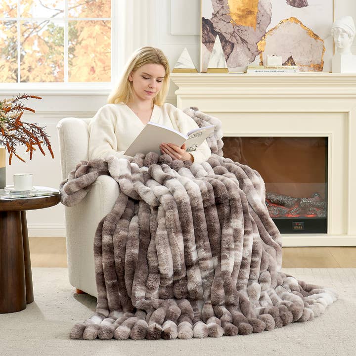 DreamValley - Wholesale Throw Blanket - CB Striped Faux Fur Warm Plush Throw Blanket, Tie-dye Color18