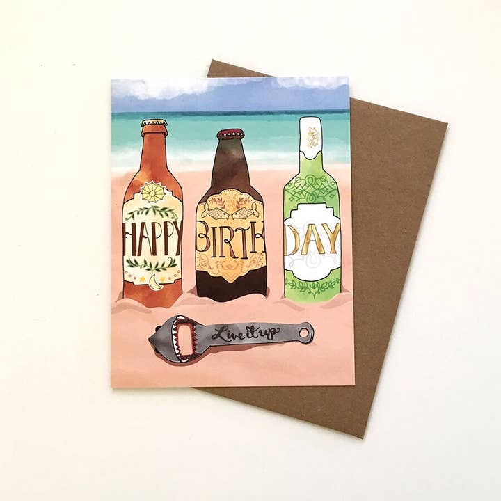 Beach Beer Birthday Card - ocean beers corona sand shark for wholesale by Cynla