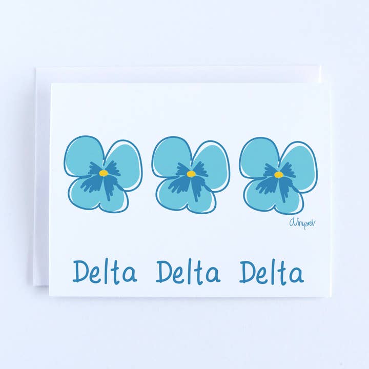 Delta Delta Delta Pansies Sorority Notecard Set for wholesale by Debbie Vinyard