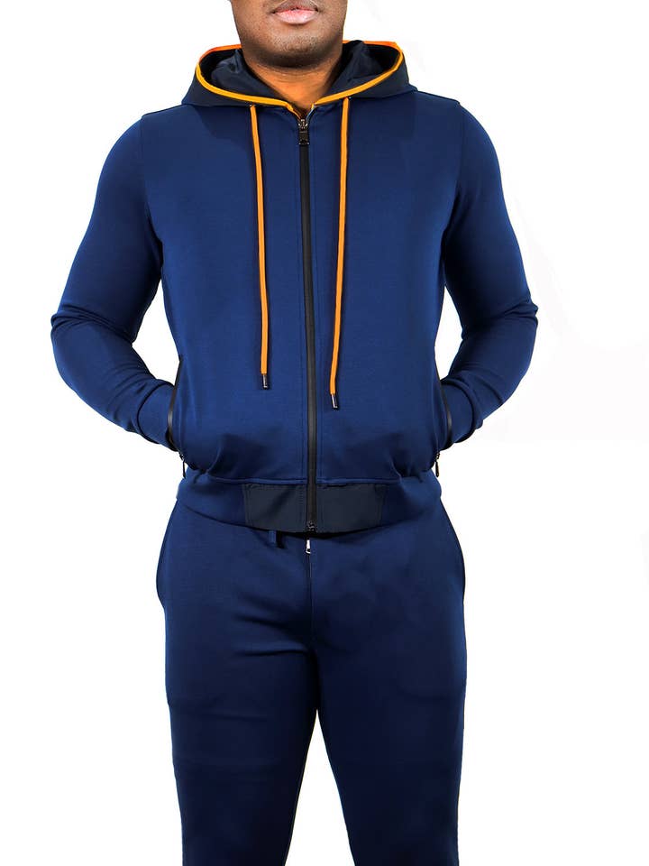 Indigo with Orange Jogger Set for wholesale by Luchiano Visconti