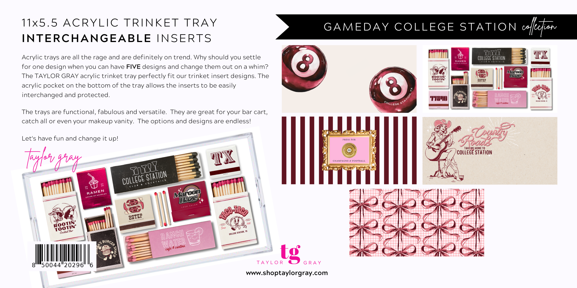 TAYLOR GRAY – Bandeja decorativa por atacado – Conjunto de 5 inserções para bandeja de bugigangas 5,5x11 GAMEDAY COLLEGE STATION6