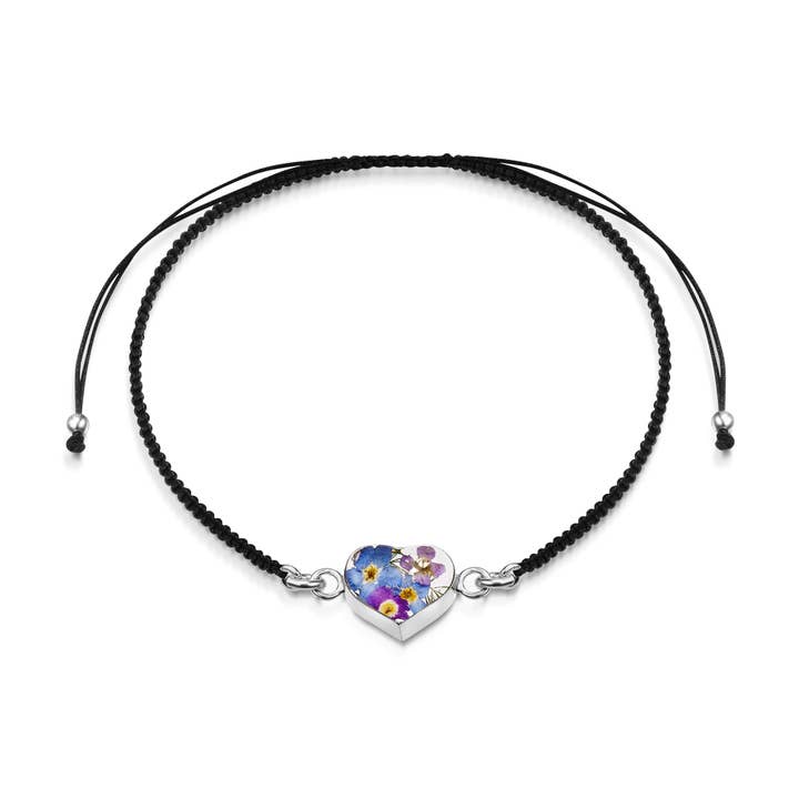 Sterling Silver Black Woven Bracelet - Purple Haze - Heart. for wholesale by Shrieking Violet