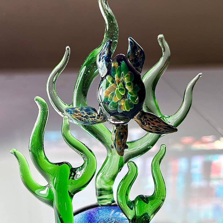 GLASSnFIRE - Wholesale Sculpture - Exclusive Handcrafted Glass Sea Turtle Sculpture