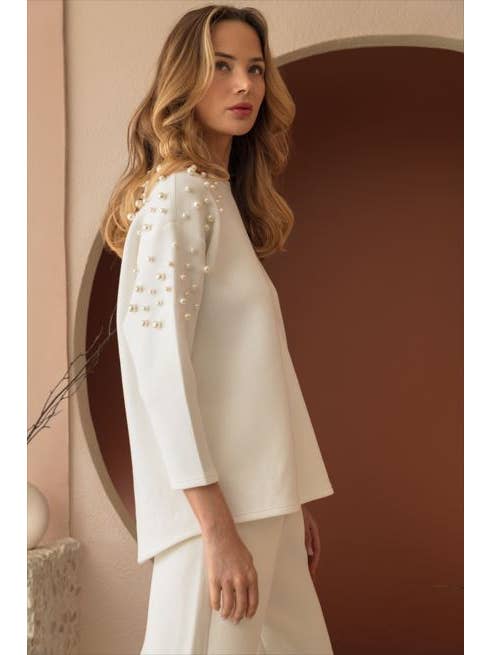 Joh Apparel - Wholesale Knit Top - Women's - Fiona Stretch French Scuba Pearl Top22