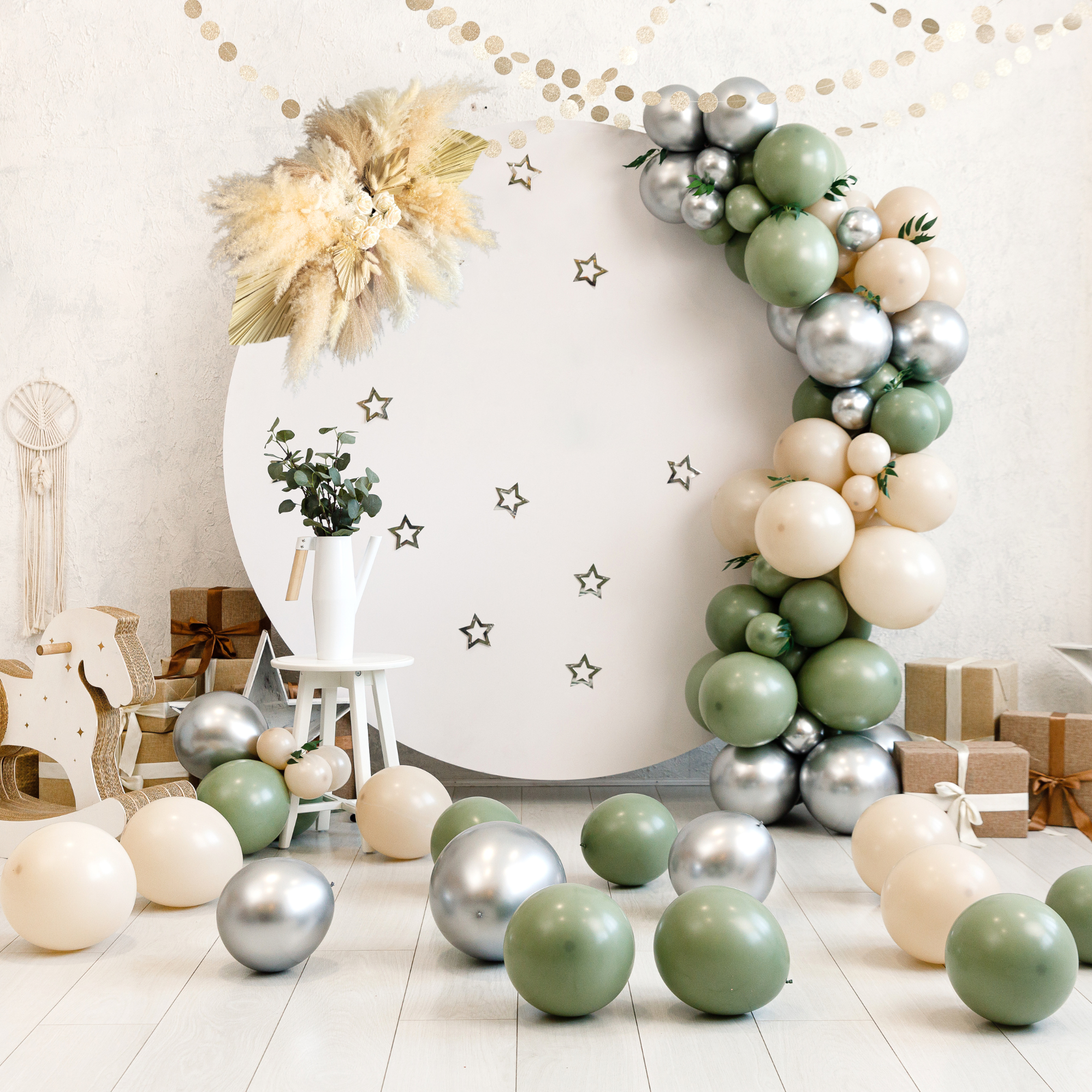 Pampas Design - Wholesale Dried/Pressed Flowers - Cream Rose Pampas Grass Arrangement Arch Wall Wedding Event6