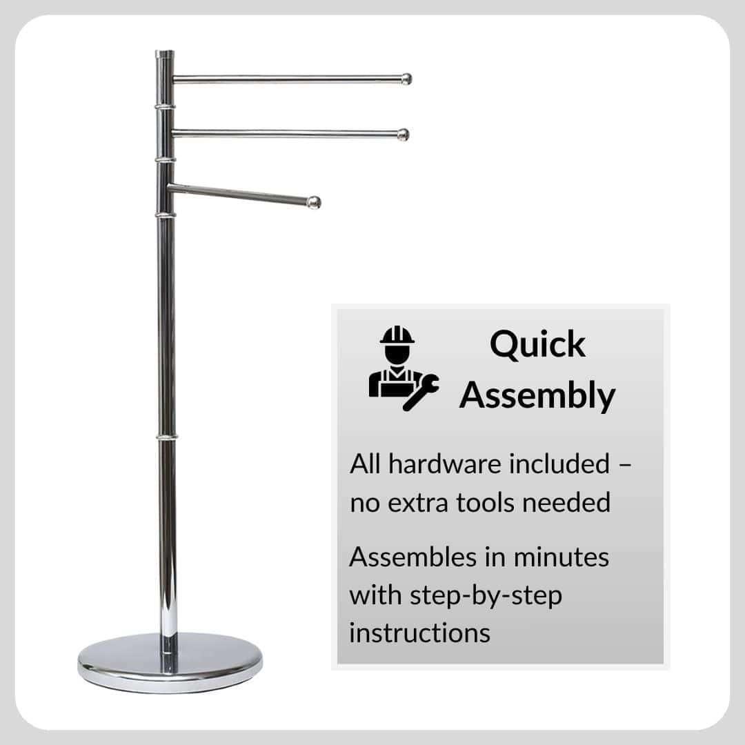 Evideco French Home Goods - Wholesale Towel Holder/Hanger - Freestanding 3-Arm Towel Rack in Stainless Steel4