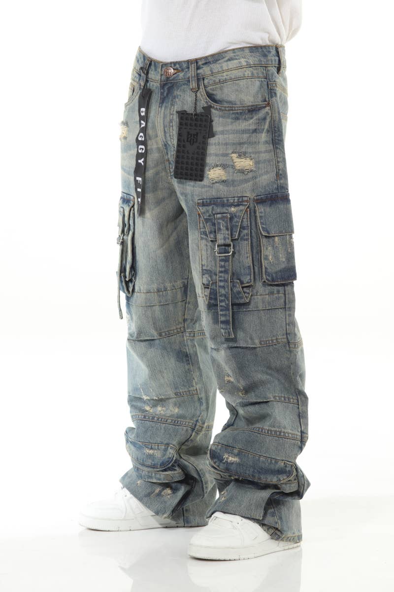 Stylo - Wholesale Jeans - Men's - Khaki Buckled Baggy3