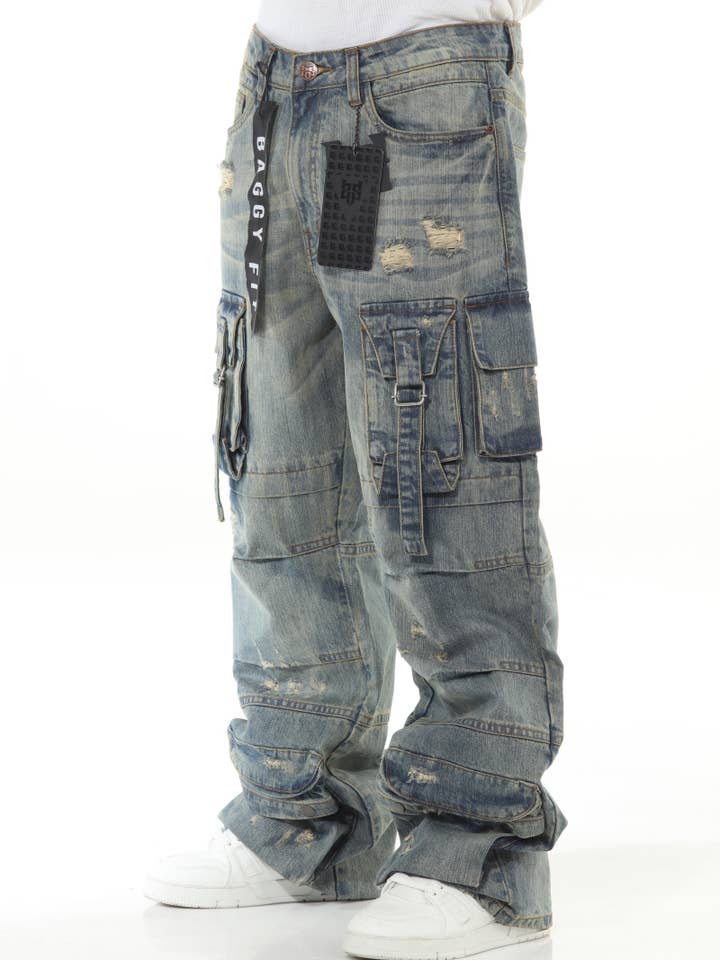 Stylo - Wholesale Jeans - Men's - Khaki Buckled Baggy3