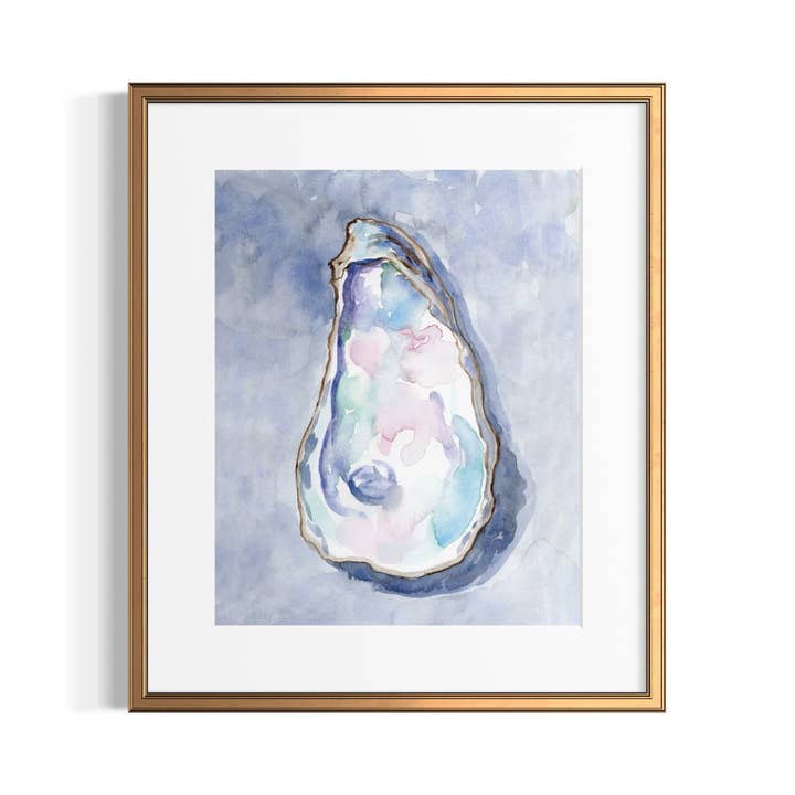 Oyster Watercolor Art Print Blue for wholesale by Jaime Cain Art