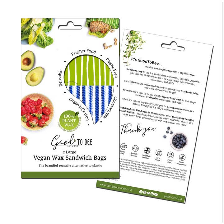 Sandwich Bags | 2 Large Vegan Wax Bags | Bark & Weave for wholesale by GoodToBee