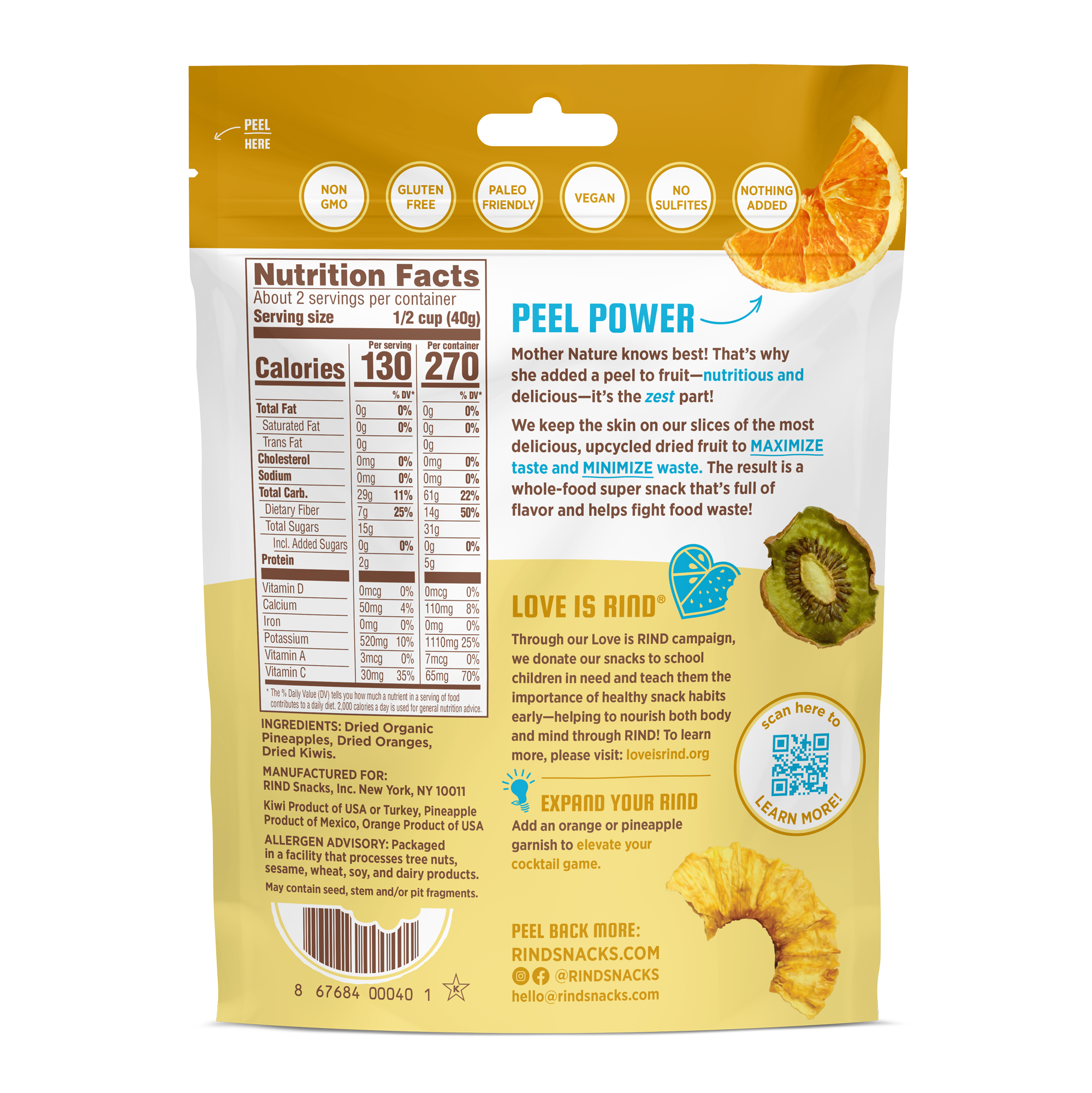 RIND Small Batch LLC - Wholesale Dried/Dehydrated Fruit - Tropical Blend, Skin-on Dried Fruit - 3oz1