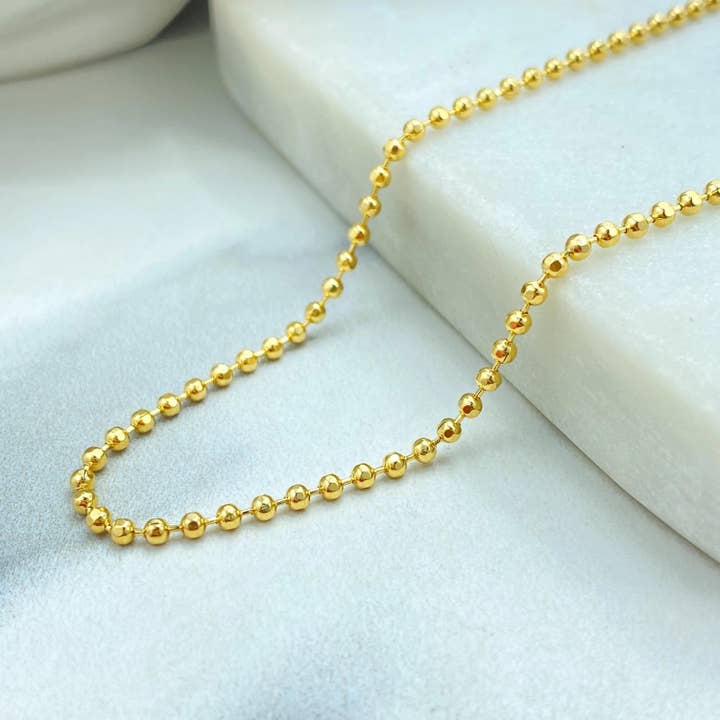 Luxus Accessories - Wholesale Beaded/Pearl Necklace - 18k Gold Filled Bead Ball Chain Necklace, 2mm Round Beads Chain, Available in 18" or 20", Minimalist Gold Chain6