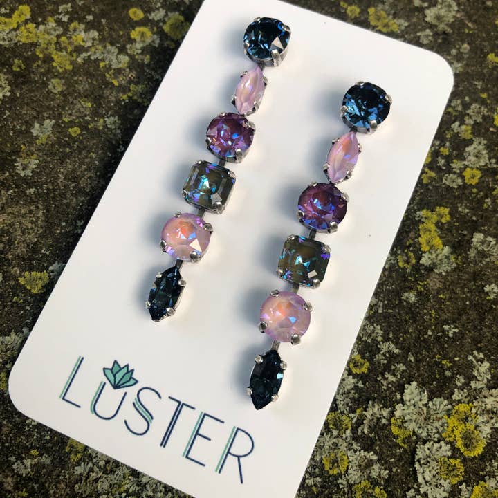 Mixed Shape Swarovski Crystal Dangle Statement Earrings for wholesale by LUSTER
