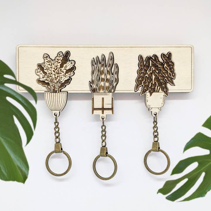 3 “Plant-shelfie” keyrings for wholesale by CAMBIFOLIA