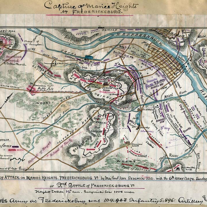 Relic Map Co. - Wholesale Map - Plan of Attack On Marie's Heights, Fredericksburg Va. by Maj. Genl. John Sedgwick, USA, With the 6th Army Corps. Sunday May 3rd 1863
