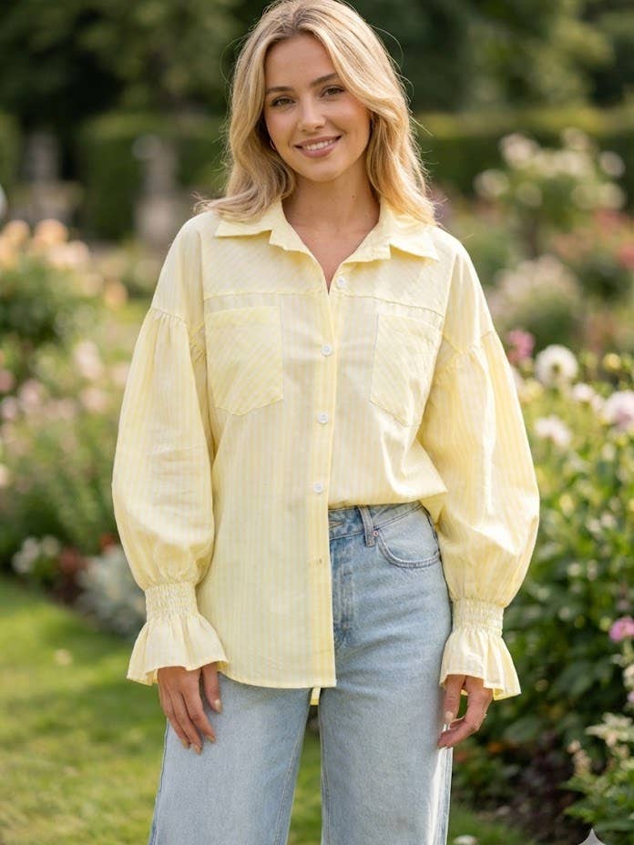 Striped blouson-style shirt for wholesale by VICTORIA&ISAAC