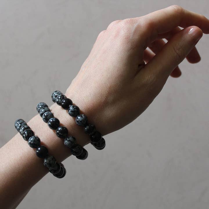 Pebble House - Wholesale Beaded Bracelet - Snowflake Obsidian Bracelet 8mm or 6mm - Crystals & Stones