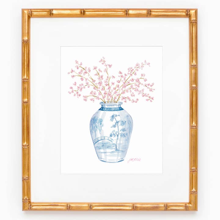 Pot de gingembre avec impression aquarelle en fleurs de cerisier pour la vente par Simply Jessica Marie