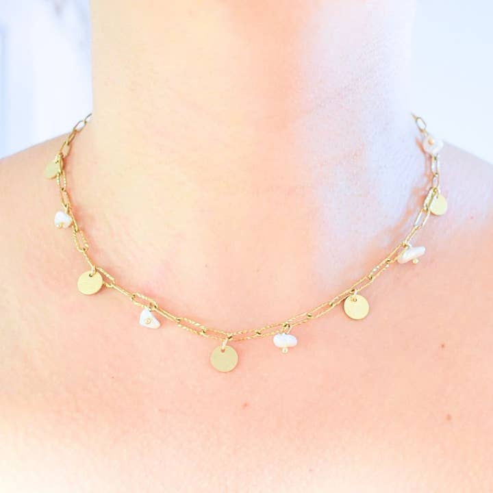 Perlehalskæde - rustfrit stål - messing for engroshandel hos Minéralissime