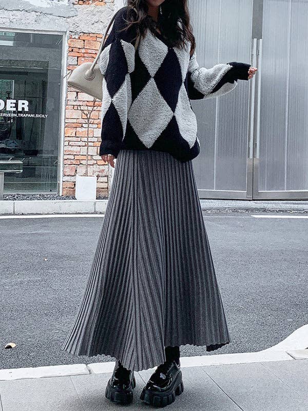 Basis Fancy – wholesale Skirt – Women’s – A-Line High Waisted Pleated Solid Color Skirts Bottoms8