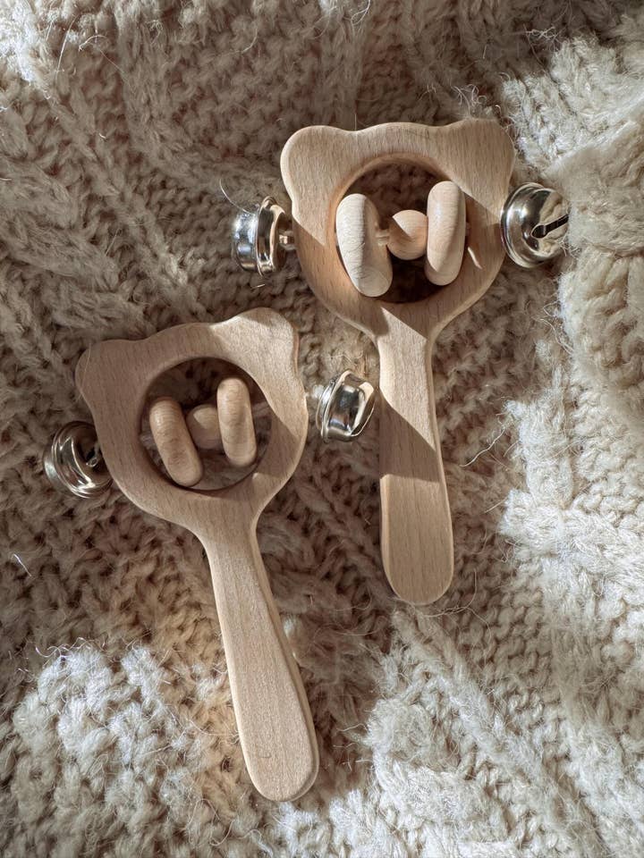 Handmade Wooden Bear Hand Bell for Baby & Toddler for wholesale by All Wooden Elements