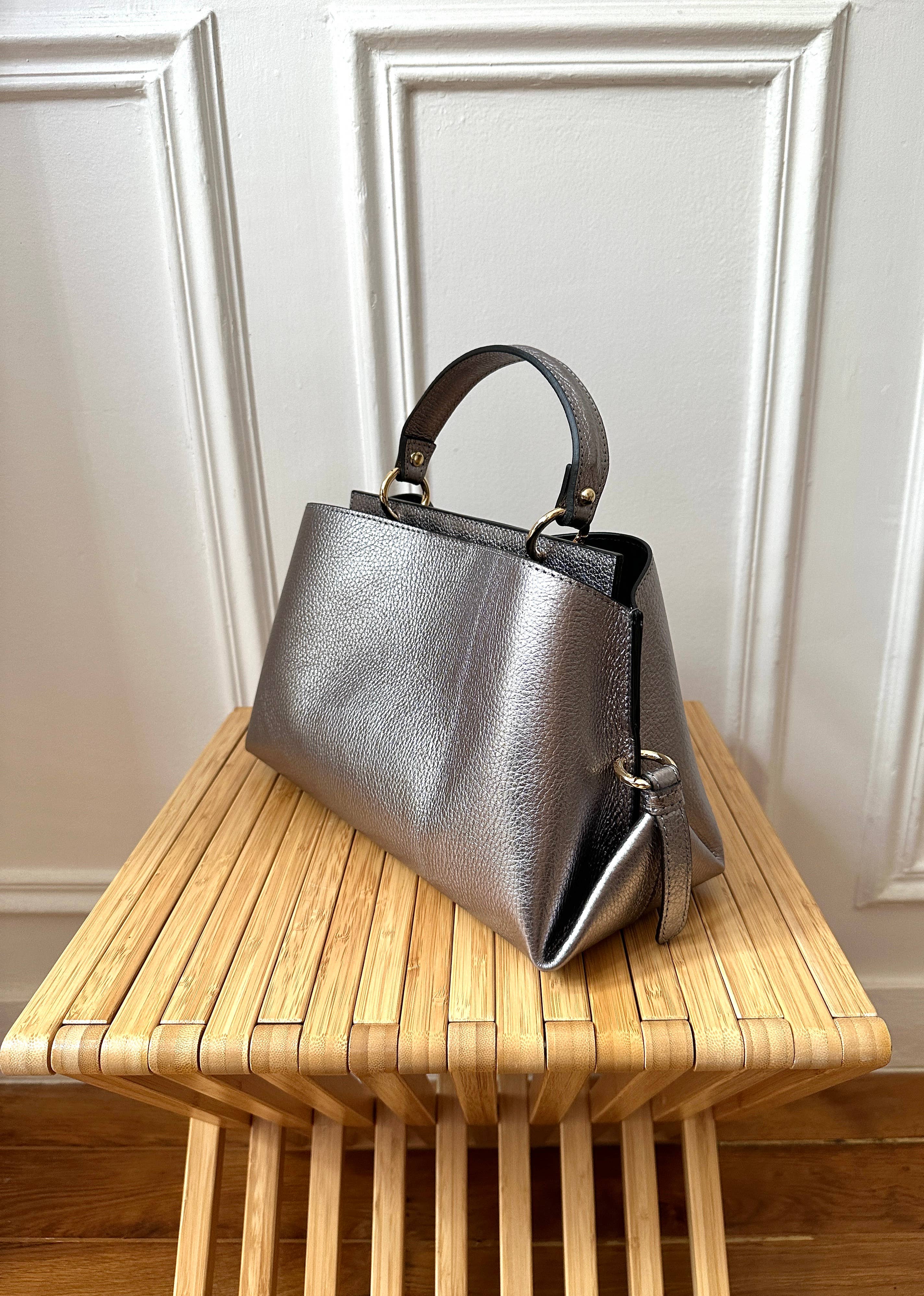 JULIA PARIS - Venta al por mayor Bolso con asas - Mujer - Bolso de piel granulada con asa de mano y correa para hombro11