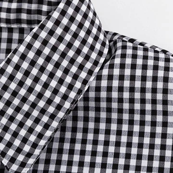 BLACK Puff Sleeve Gingham Top for wholesale on Faire3