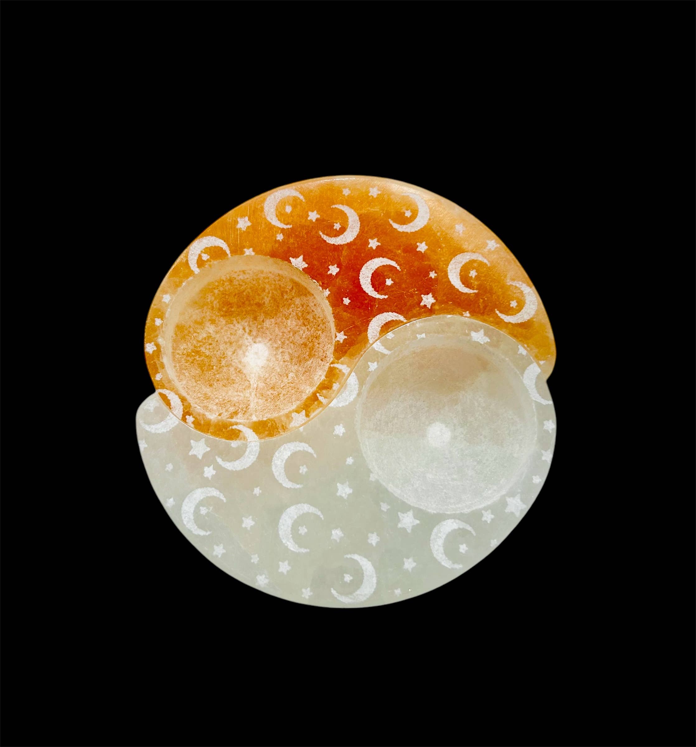 Quasar Gems USA - Wholesale Candle Holder - Selenite Candle Holder Yin Yang Star And Moon 4inch