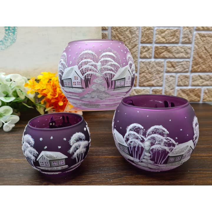 Glass by Iness - Wholesale Candle Holder - White Church In Winter Wonderland Collection - Candle Holder2