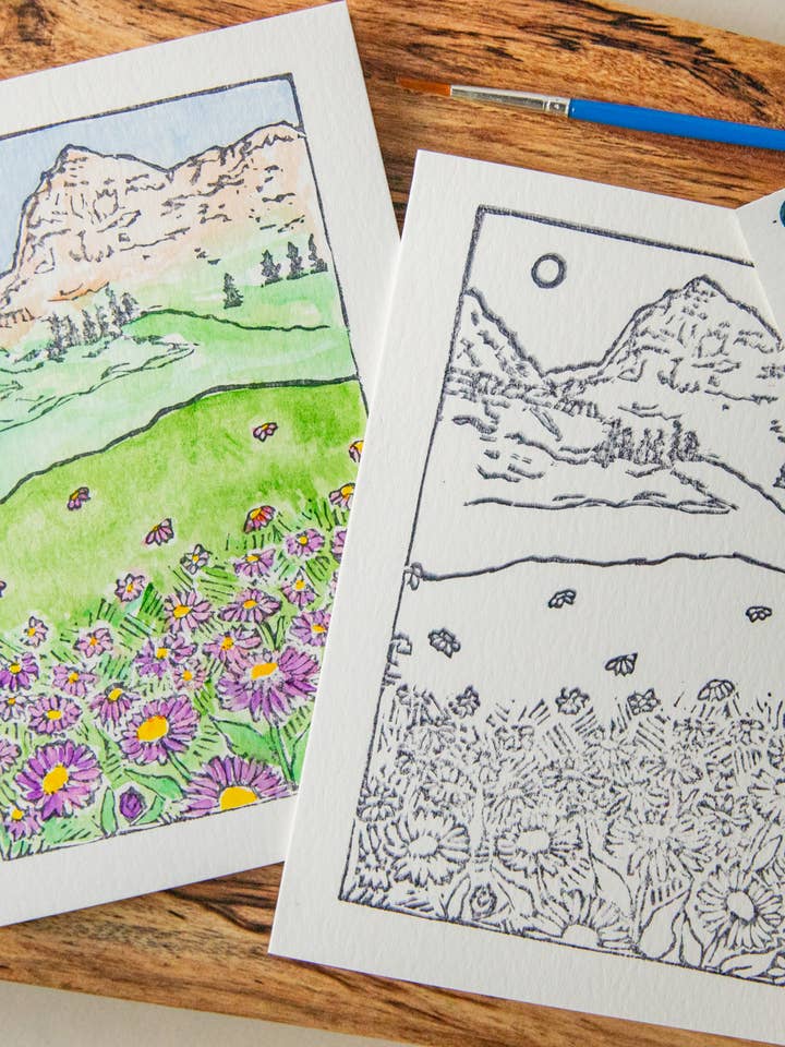 Kit de cartes d'art en aquarelle DIY 5x7 Asters des montagnes pour la vente par Ashes & Arbor