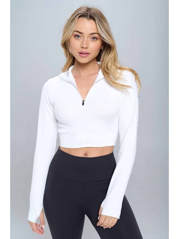 otos active - Wholesale Athletic Top - Women's - Seamless Half Zip Thumb Holes Crop Top Sport Top6