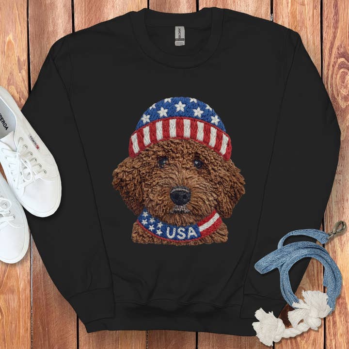 Puppy Jo - Wholesale Graphic Sweatshirt - Unisex - Patriotic Chocolate Doodle Sweatshirt1