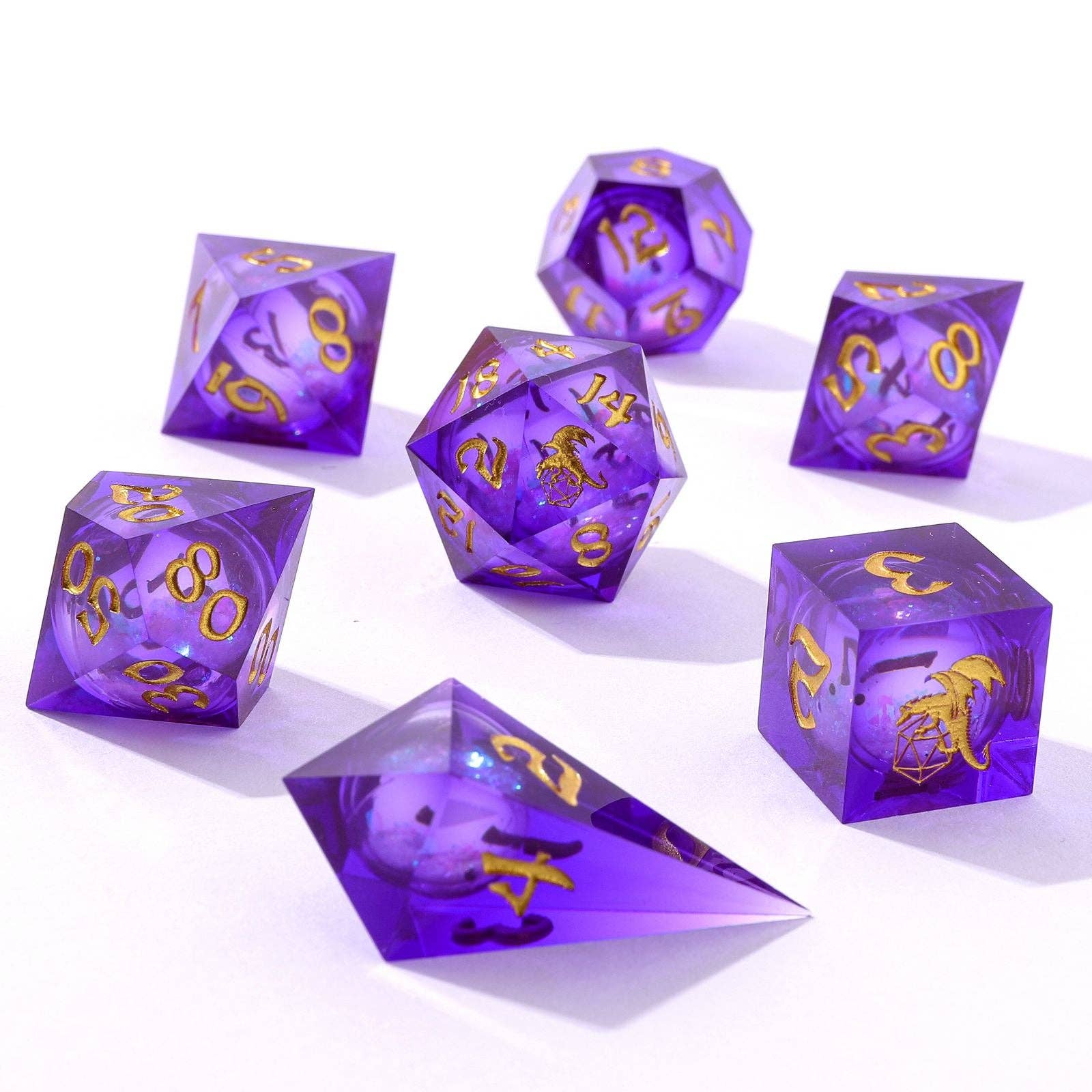 Hymgho Premium Dice - Vente Dé - Noyau liquide en résine Captured Magic Sharp Edge - Violet1