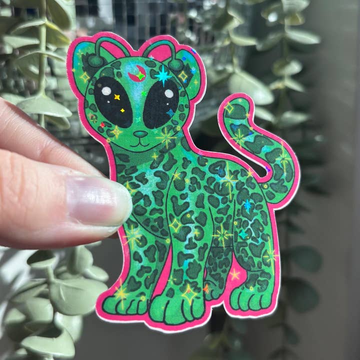 Alien Leopard Vinyl Sticker for wholesale by MysticalToastArt