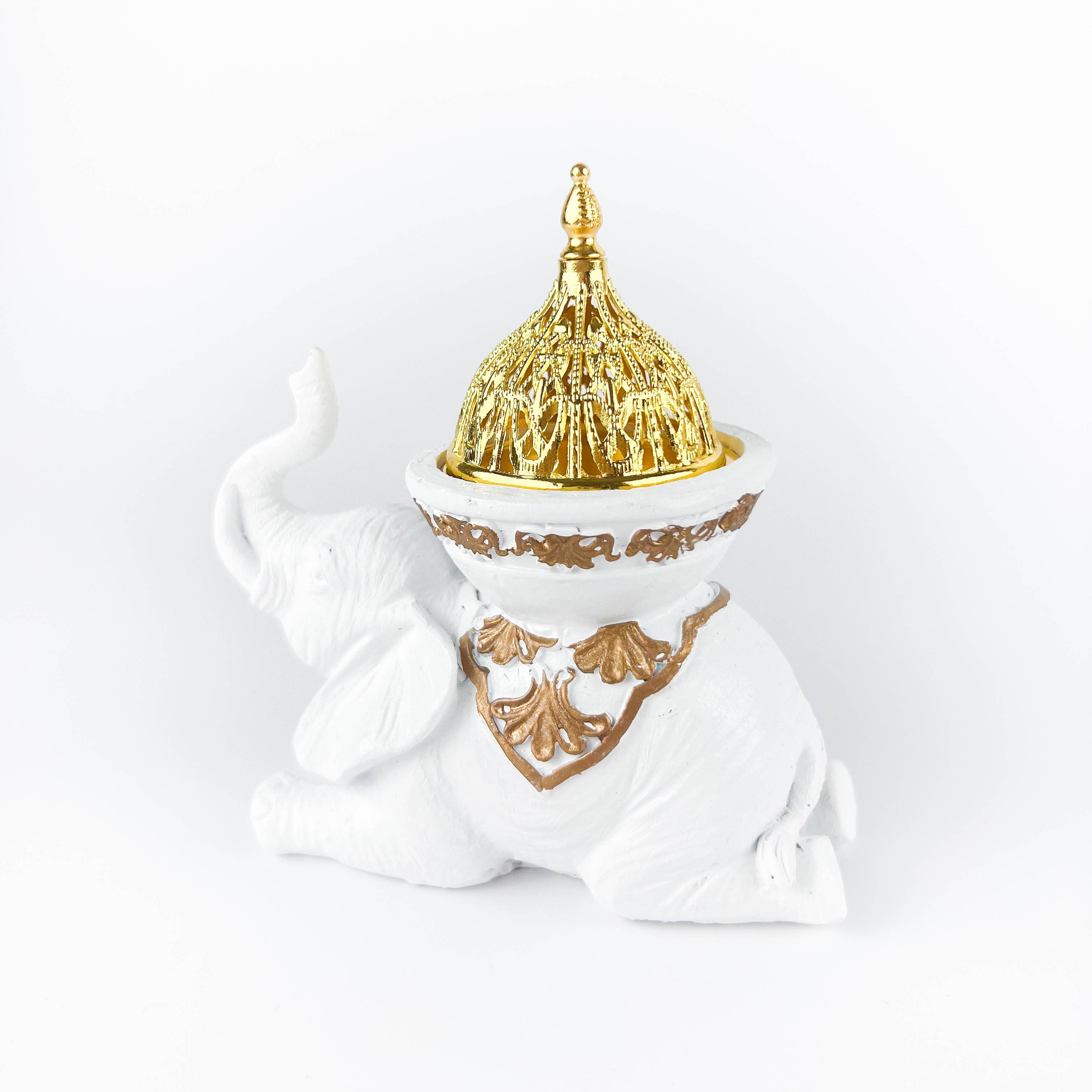 GREENROOTS USA LLC - Wholesale Incense Holder - White Elephant Incense Burner/Candle Holder 5"H 5"W12