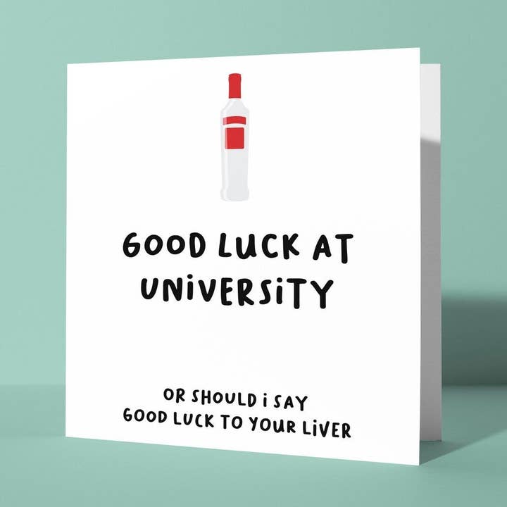 Lycka till med din lever - Lycka till på universitetet-kort för wholesale av Peacock Printing