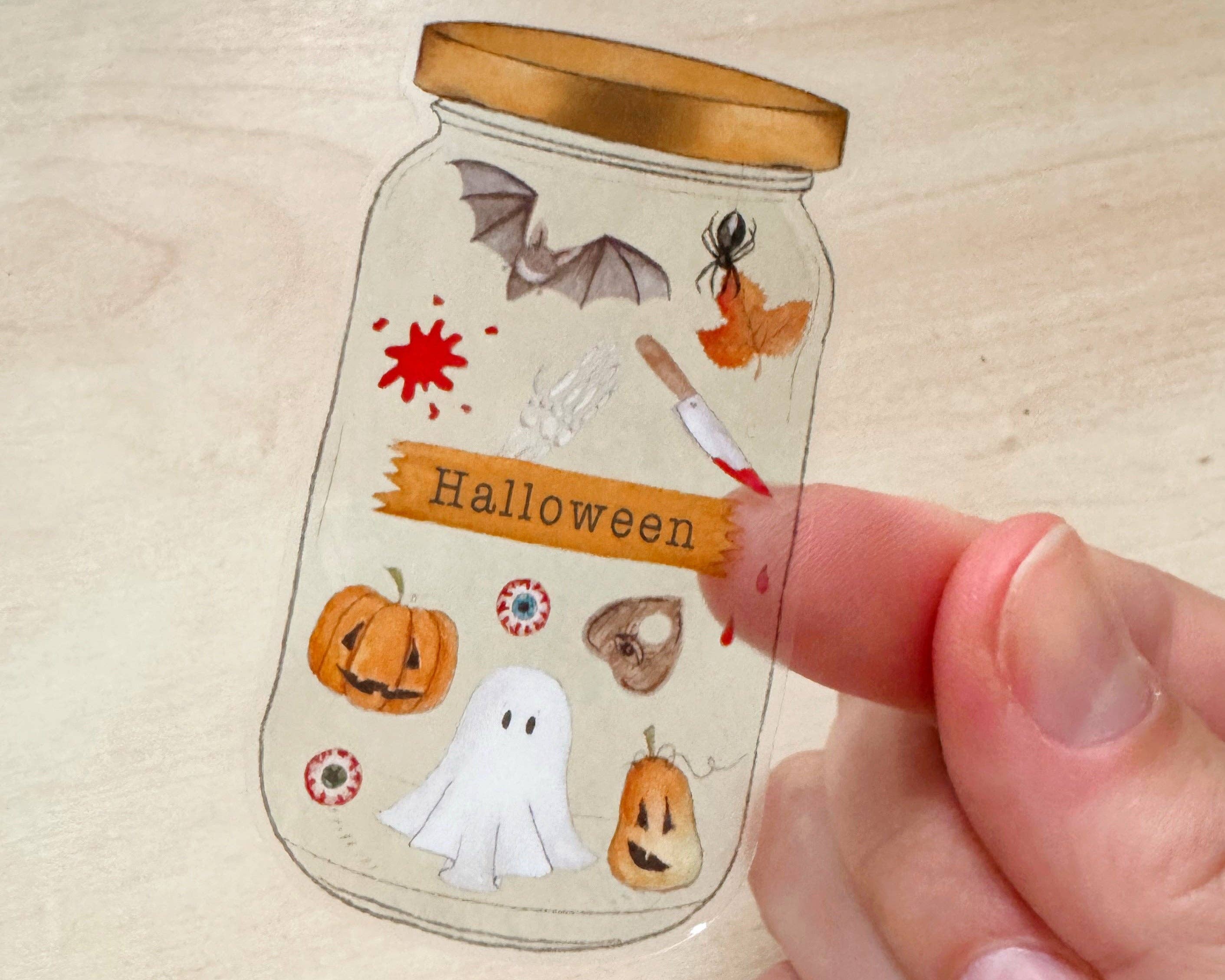 The Curious Cactus - Wholesale Sticker - Jar of Halloween Clear Sticker