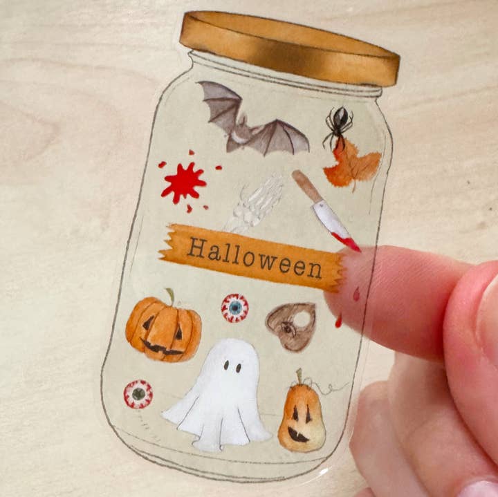 Jar of Halloween Clear Sticker for wholesale by The Curious Cactus