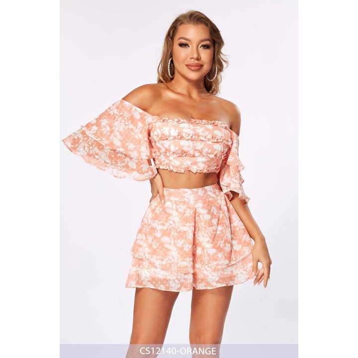 Printed Set of Crop Top And Shorts for wholesale by Chicways