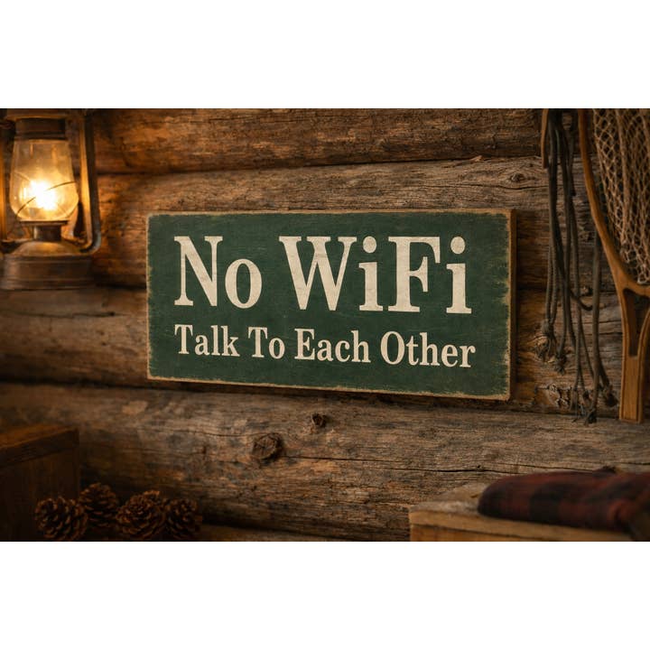 No WiFi - Talk to Each Other Distressed Wooden Sign, No WiFi for wholesale by New Direction Crafters