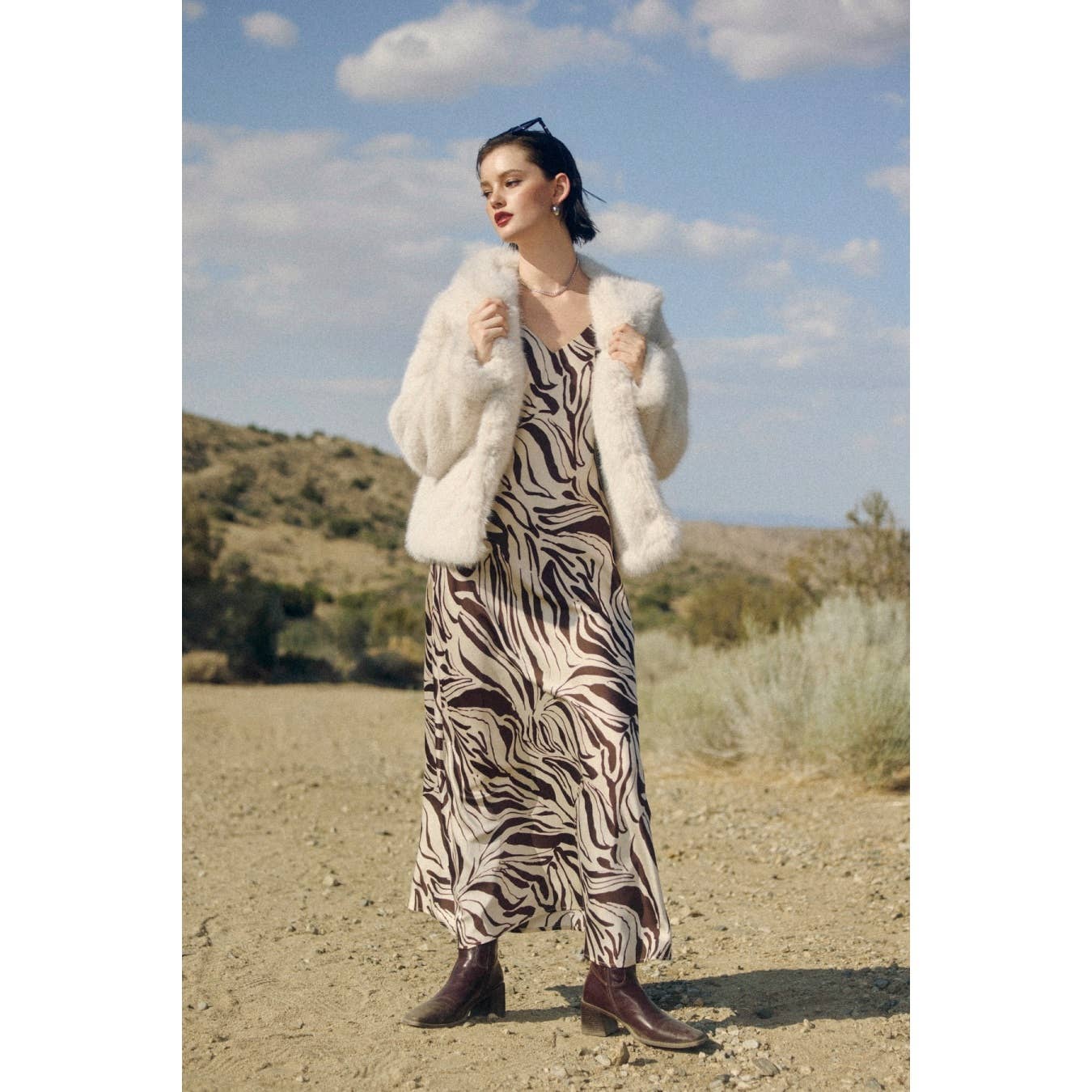 BROWN ECRU Drifted Earth Back Button Bias Cut Maxi Dress for wholesale on Faire4