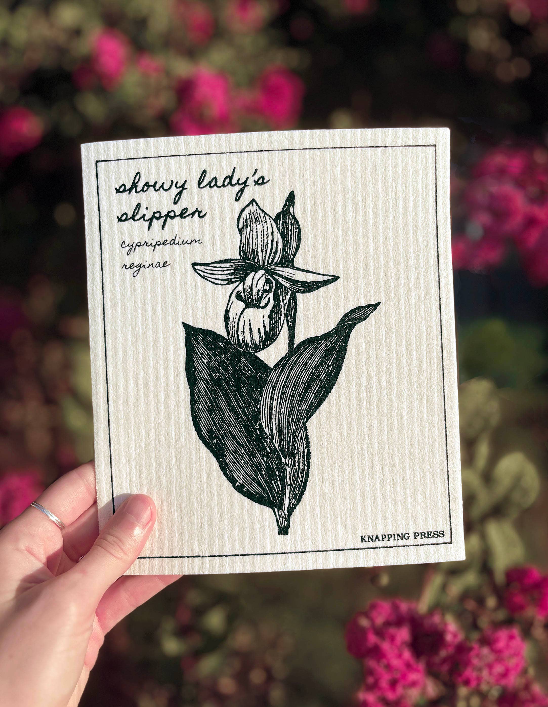 Knapping Press - Wholesale Cleaning Cloth - Swedish Dishcloth - Showy Lady's Slipper1